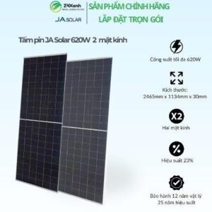 Tấm pin năng lượng mặt trời JA Solar 620W - Công nghệ hai mặt kính (Double Glass Bifacial), Model JAM666D45 620/LB