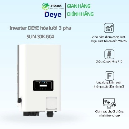 Inverter Deye hòa lưới 3 pha 30kW, 2 MPPT (kèm WiFi), Model SUN-30K-G04