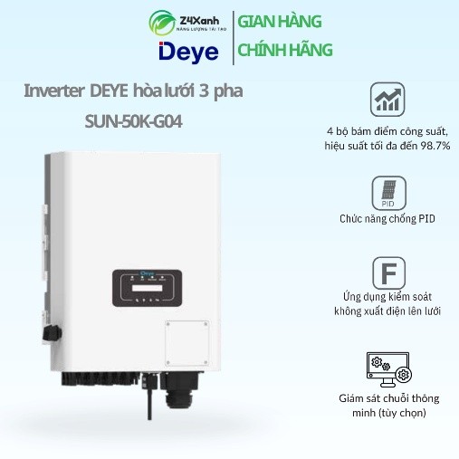 Inverter Deye hòa lưới 3 pha 50kW, 4 MPPT (kèm WiFi), Model SUN-50K-G04