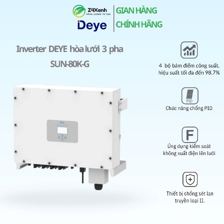 Inverter Deye hòa lưới 3 pha 80kW, 4 MPPT (kèm WiFi), Model SUN-80K-G