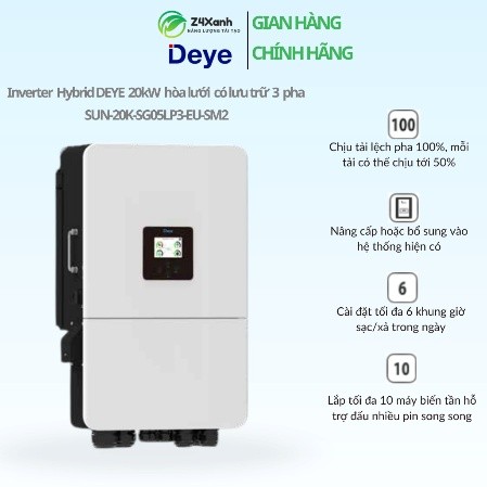 Inverter Hybrid Deye 3 pha 20kW (hòa lưới + lưu trữ), Model SUN-20K-SG05LP3-EU-SM2